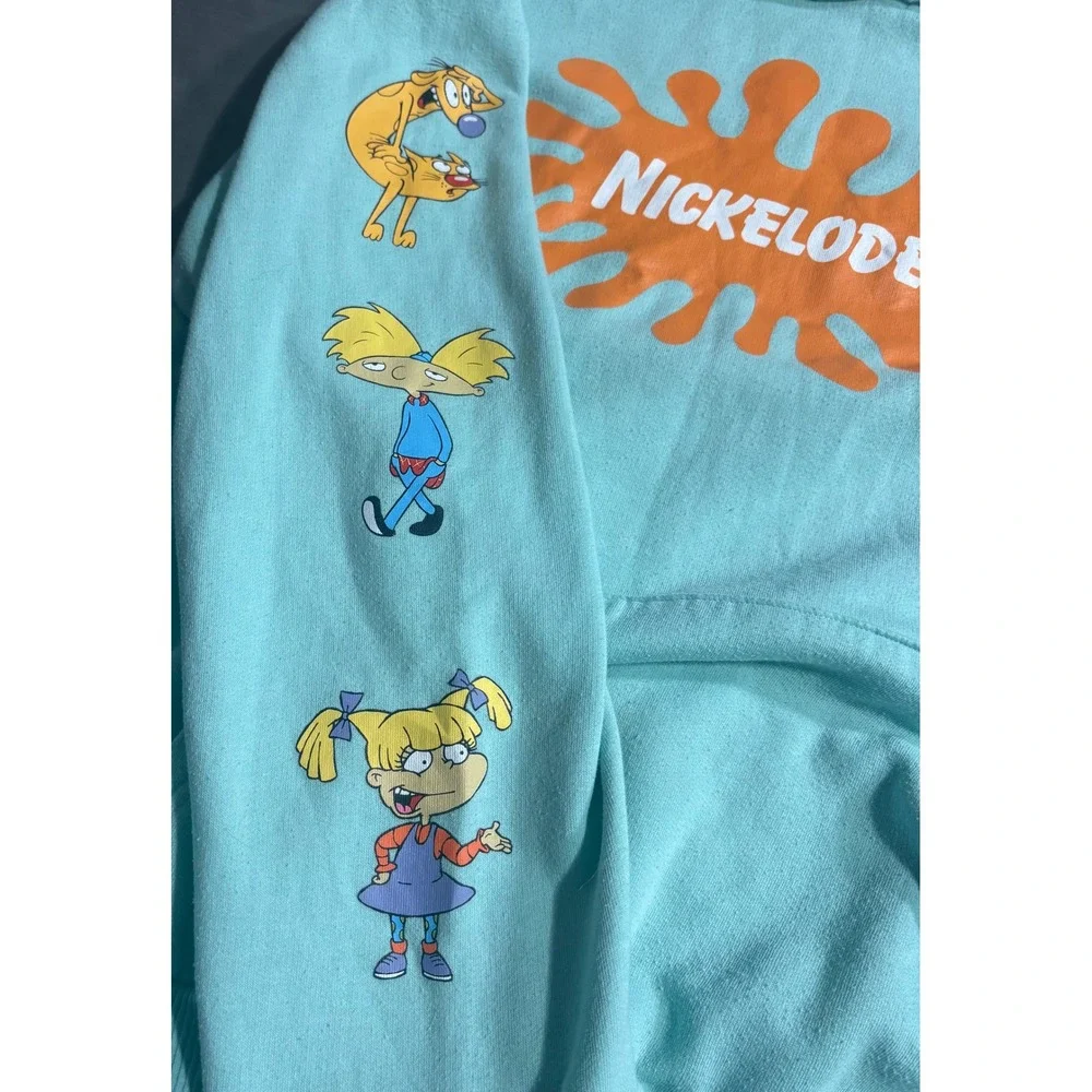 Nickelodeon Mens Mint Green 90s vibe Characters Graphic Hoodie Sweatshirt Large